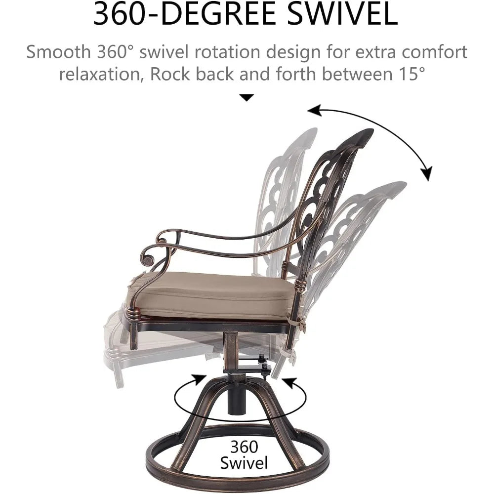3 Piece Outdoor Bistro Set with Swivel Chairs and Table