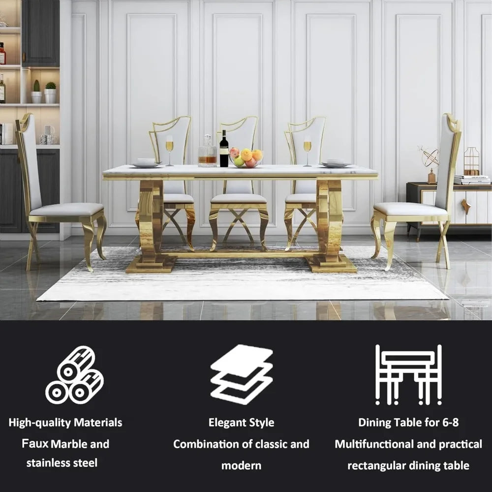Modern 70 Inch Faux Marble Dining Table for 6 to 8 People
