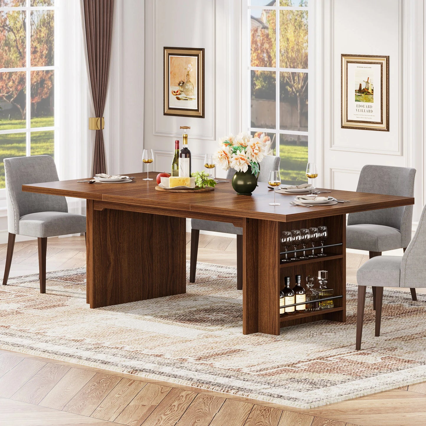 Tribesigns 63 Inch Wooden Dining Table for 6 to 8 with Storage