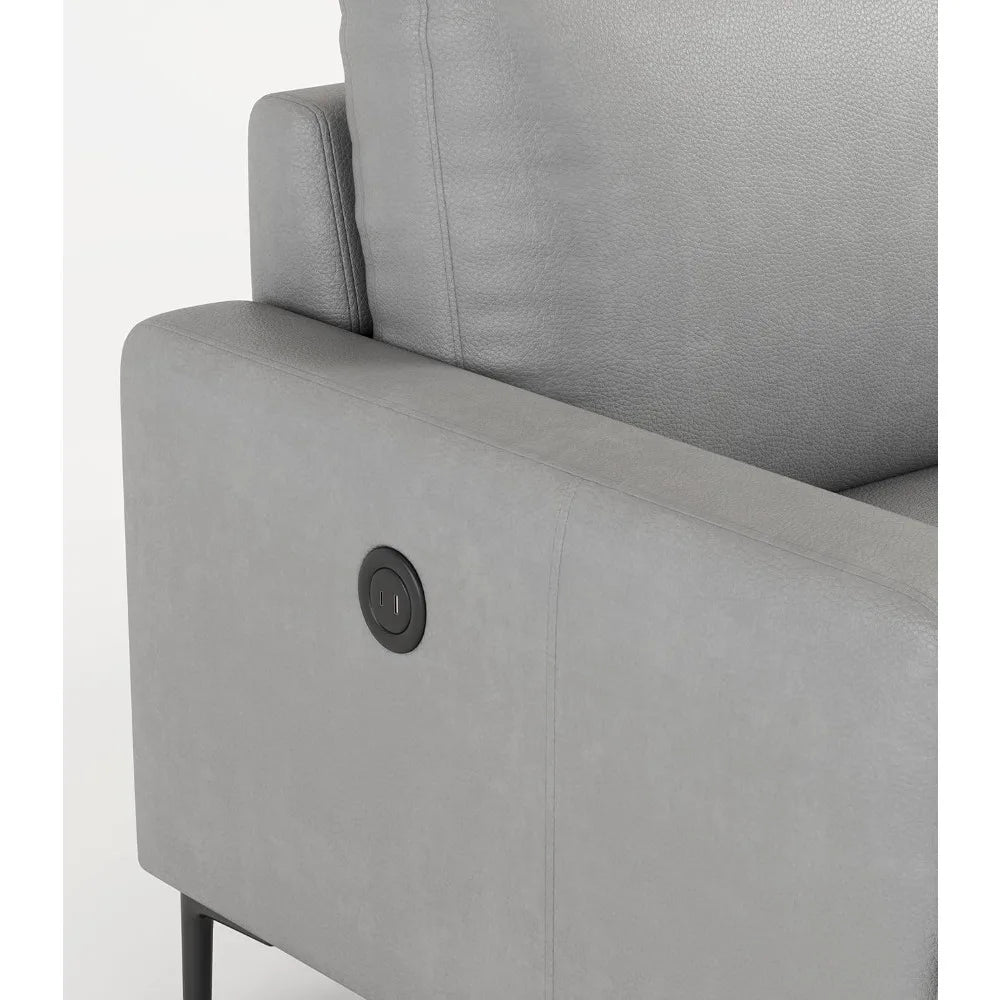 Luxury Leather Contemporary Sofa with USB Charger for Living Room