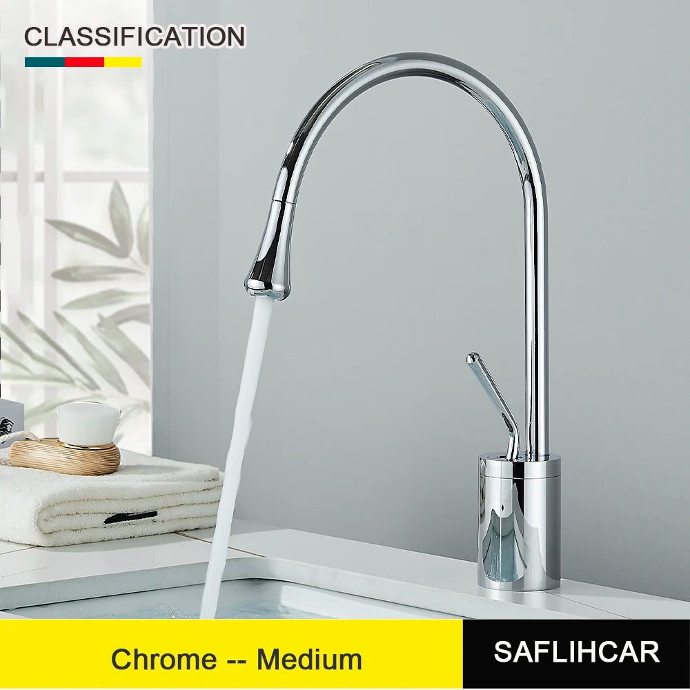 Brushed Gold Basin Faucet Deck Mounted Mixer for Bathroom Sink