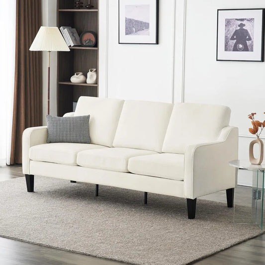 Comfy 71 Inch Mid Century Modern 3 Seater Sofa in Creamy White