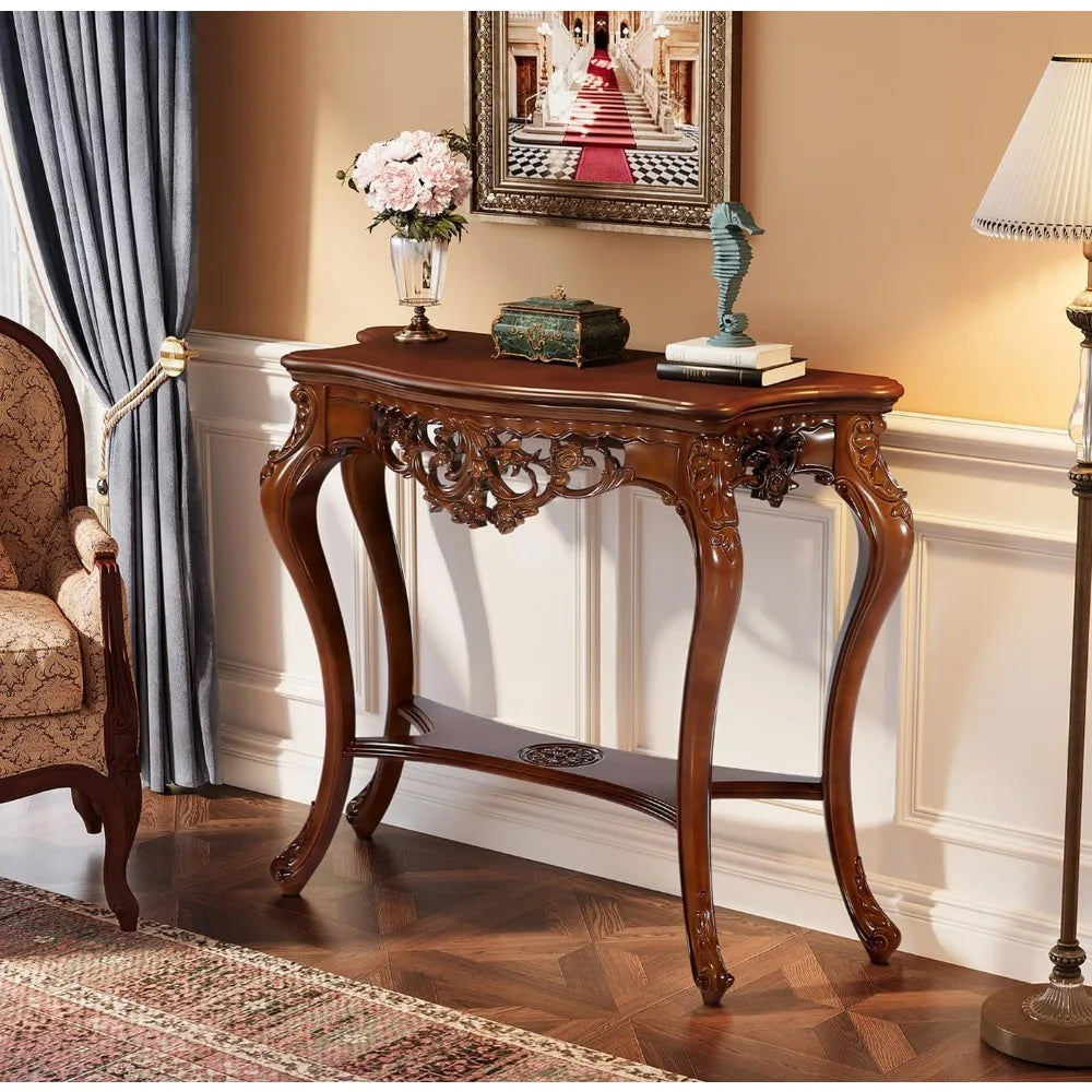 Victorian Half Moon Console Table with Floral Apron and Legs