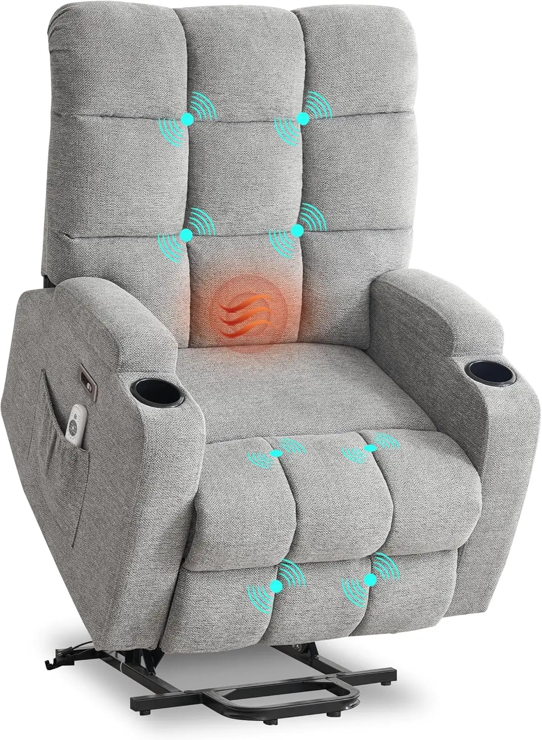 Large Power Lift Recliner Chair with Massage and Heat Features