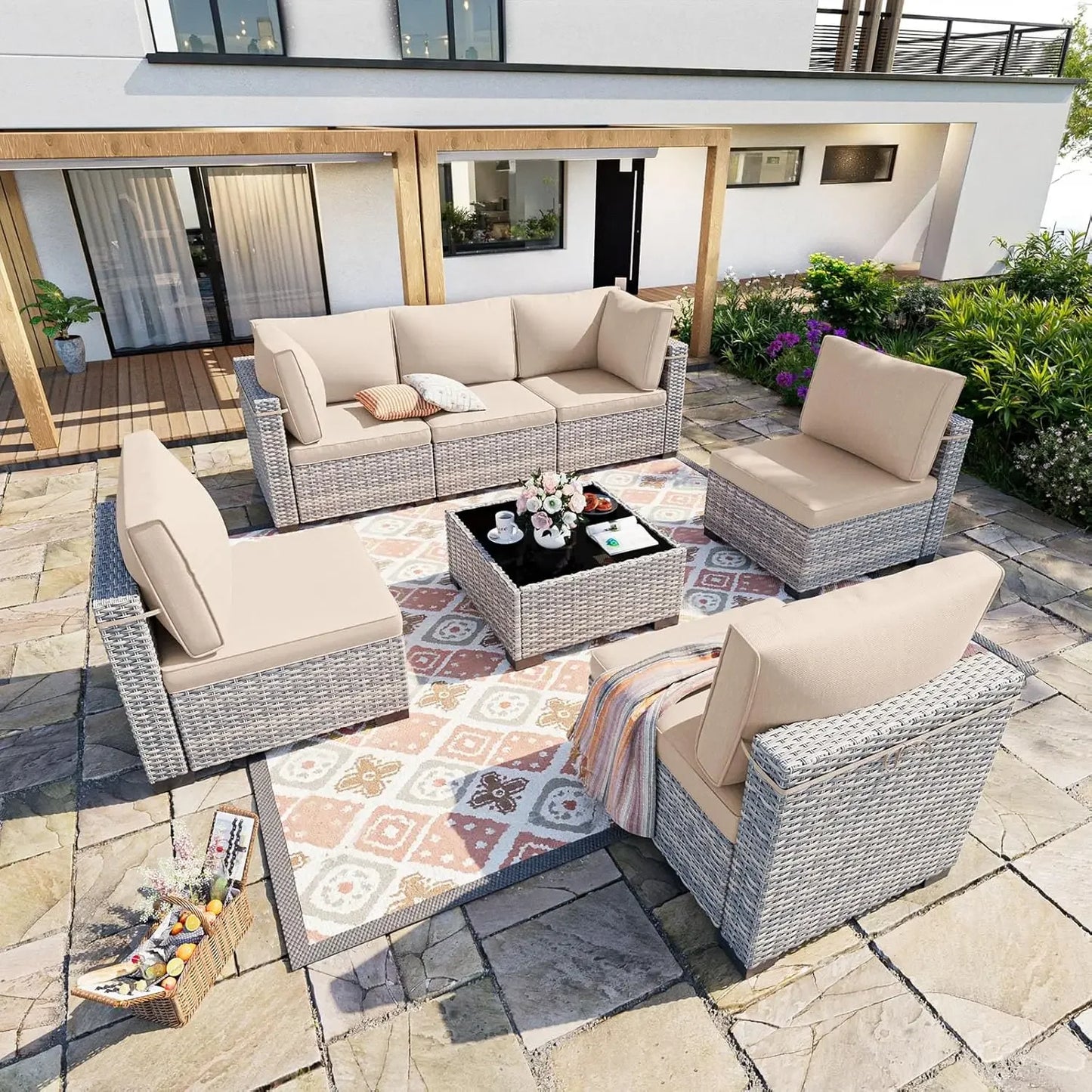 7-Piece Outdoor Sectional Patio Furniture Set with Thick Cushions
