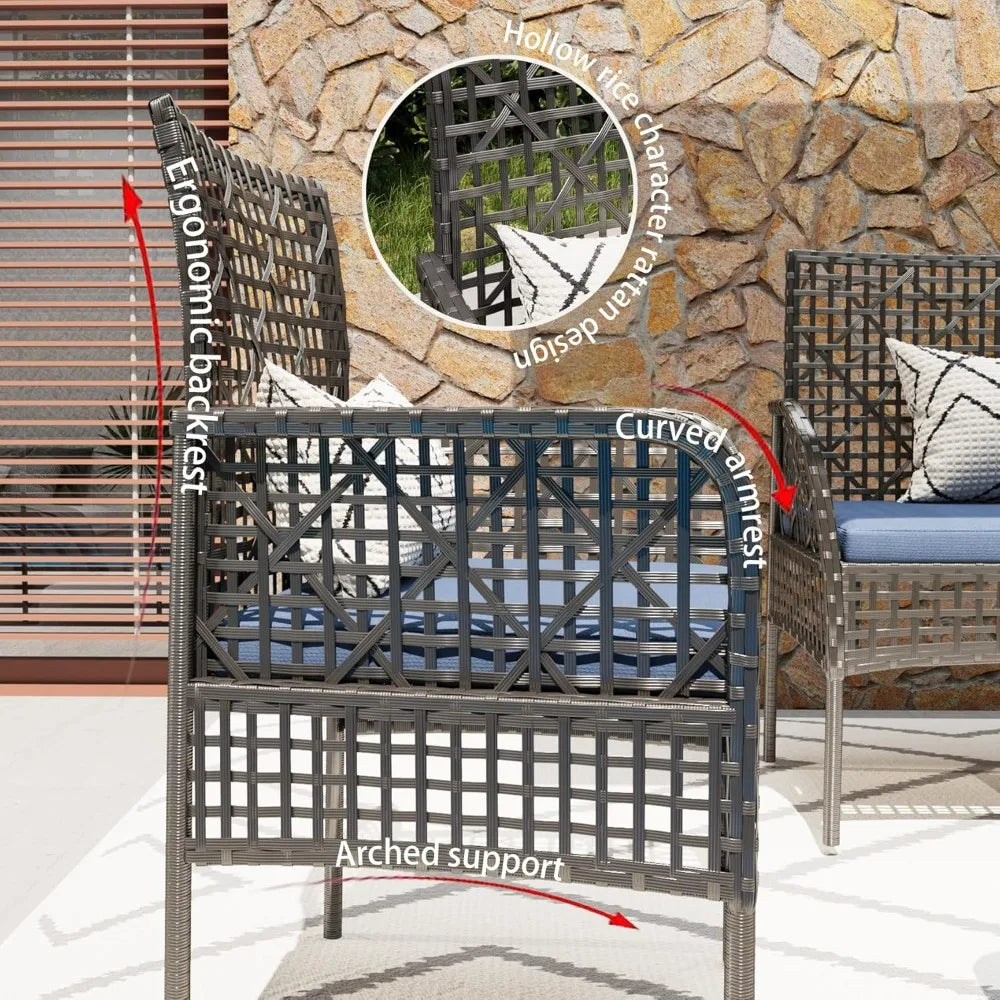 4 Piece Outdoor Patio Furniture Set with Cushions and Table