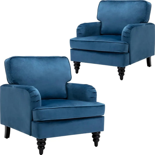 Mid Century Modern Velvet Accent Chair Set of 2 in Blue