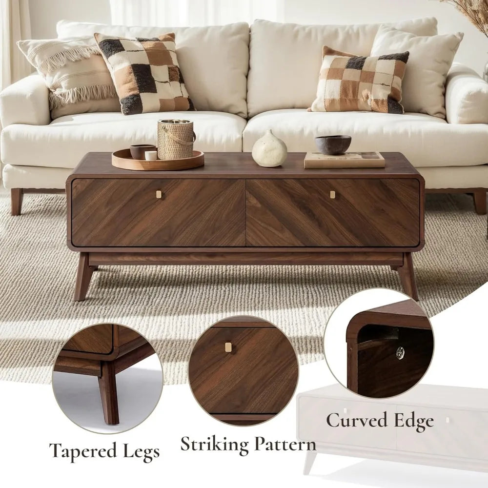 LuxenHome 47 Inch Mid Century Modern Coffee Table with Storage
