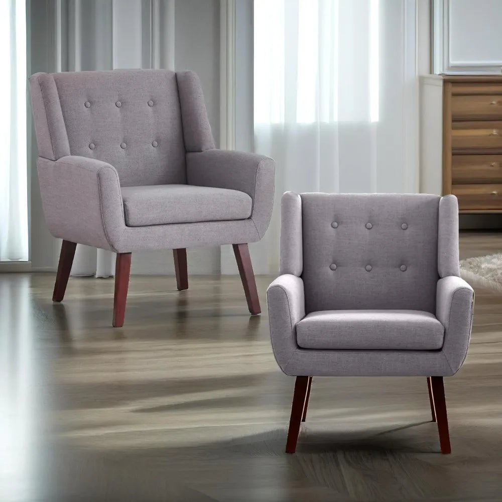 Button Tufted Accent Chairs Set of 2 Mid Century Modern Style