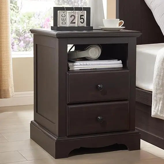Vintage Nightstand with Charging Station and Storage Shelf