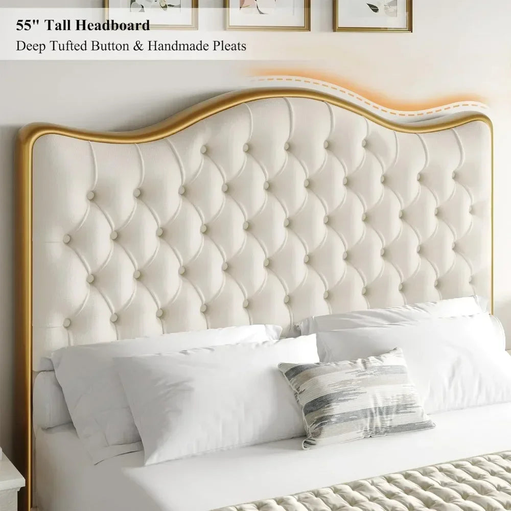 Modern Velvet Upholstered Queen King Size Platform Bed Frame