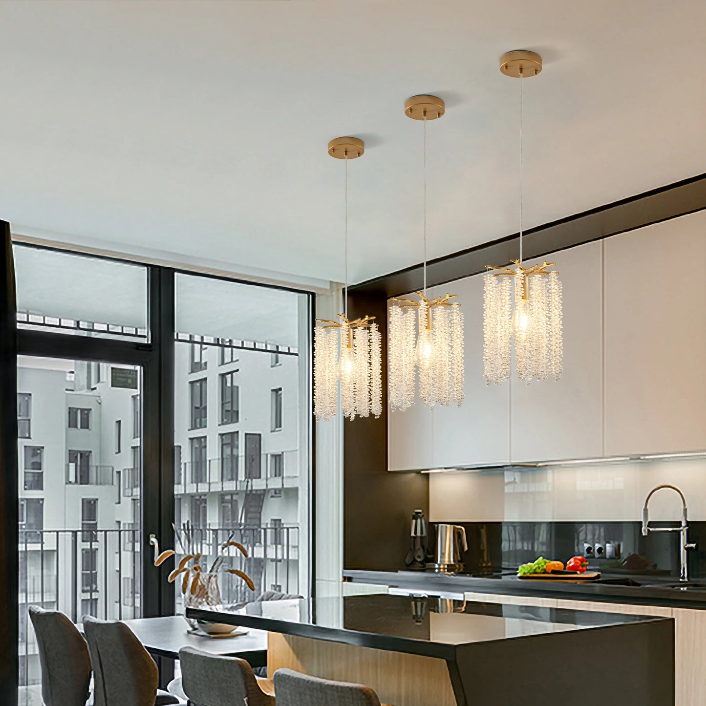 Luxury 3-Pack Crystal Pendant Lights with Elegant Golden Finish