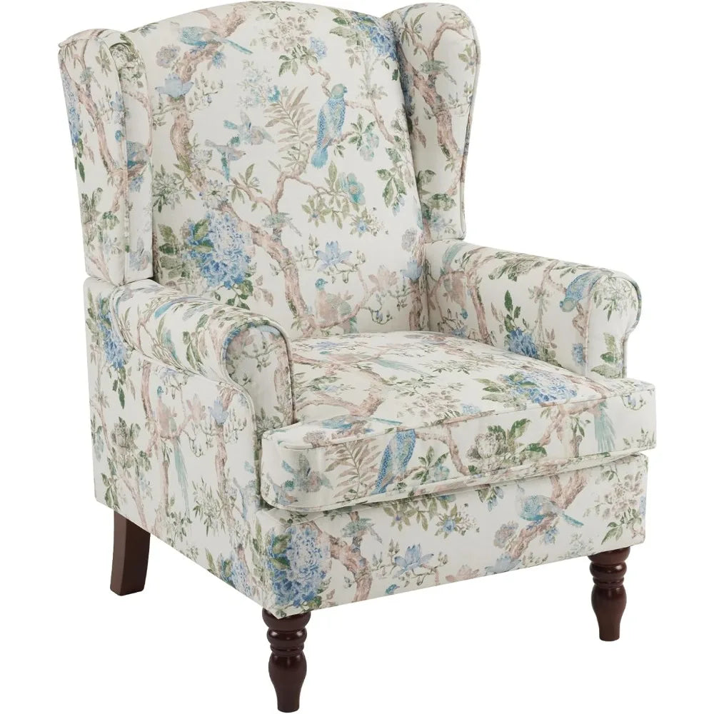 Floral Accent Chair with High Back Upholstered Armchair