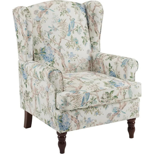 Floral Accent Chair with High Back Upholstered Armchair