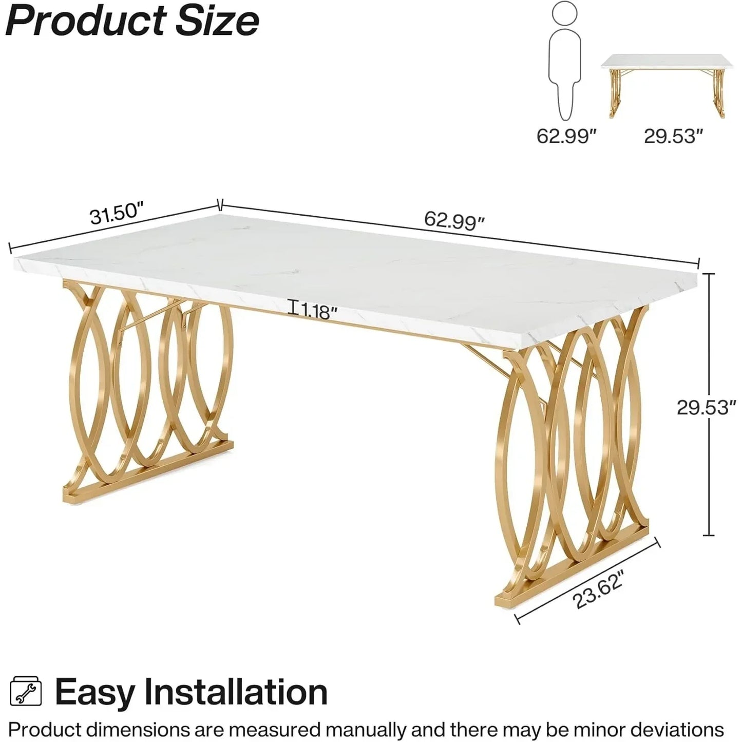 Modern 63 Inch Dining Table for 4 to 6 People Rectangular Design