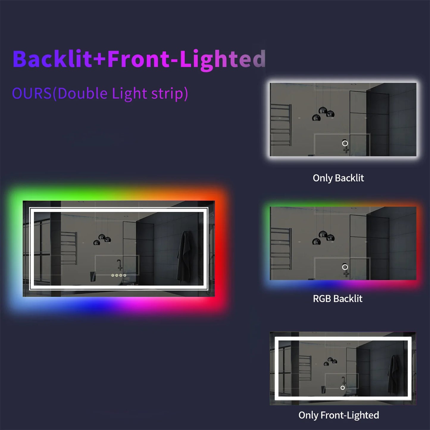 Large RGB Color Changing Backlit Bathroom Vanity Mirror