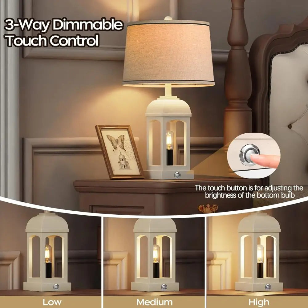 Rustic Touch Table Lamp Set of 2 with USB and Nightlight