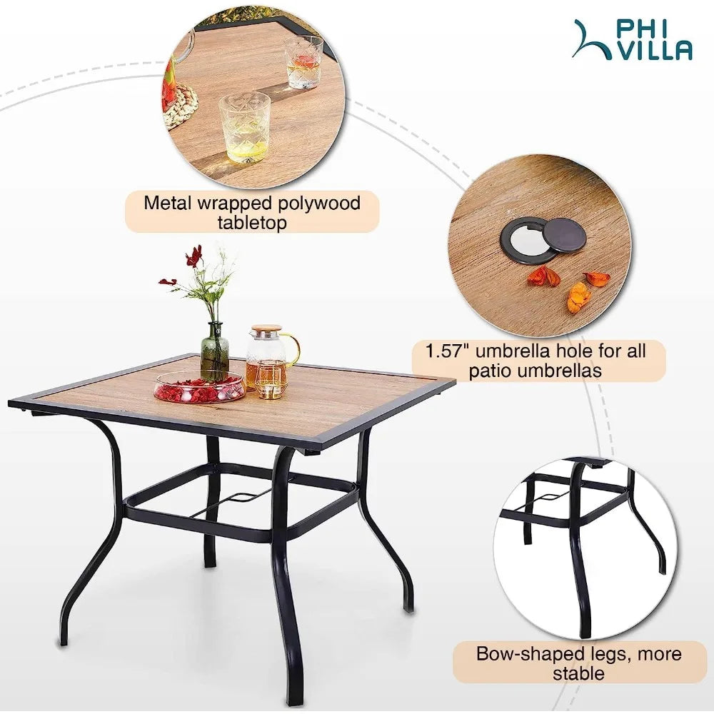 5 Piece Outdoor Dining Set for 4 with Stacking Wrought Iron Chairs