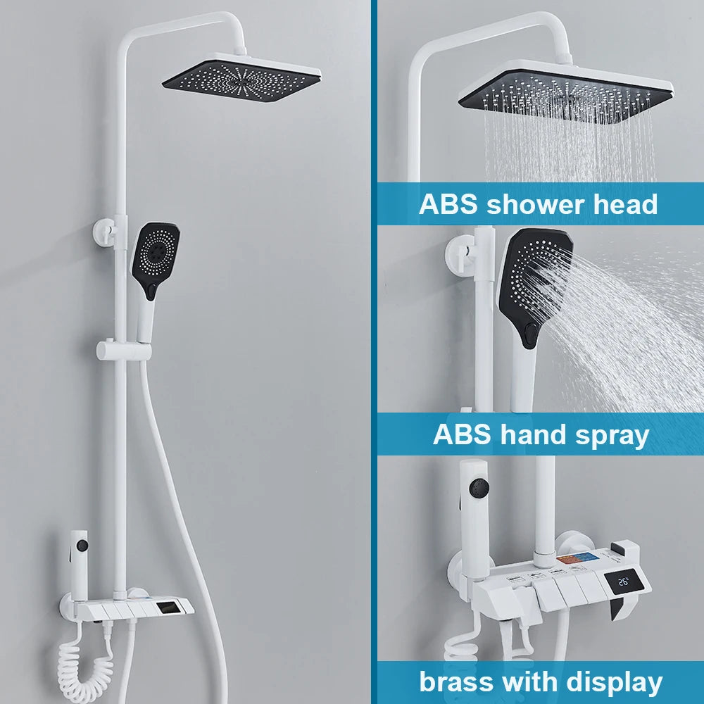 White Bathroom Shower Faucet with Digital Display and Tap