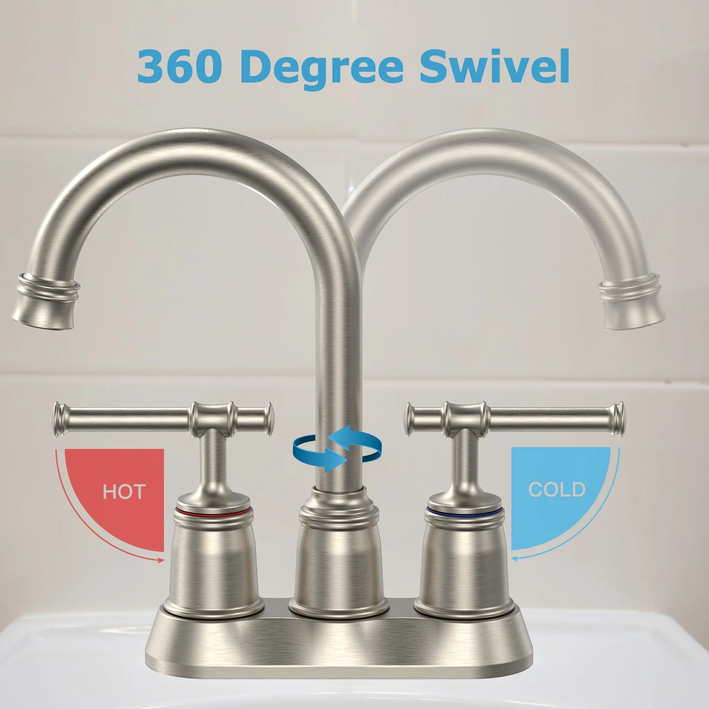 Brushed Nickel Bathroom Faucet with 360 Degree Swivel Spout