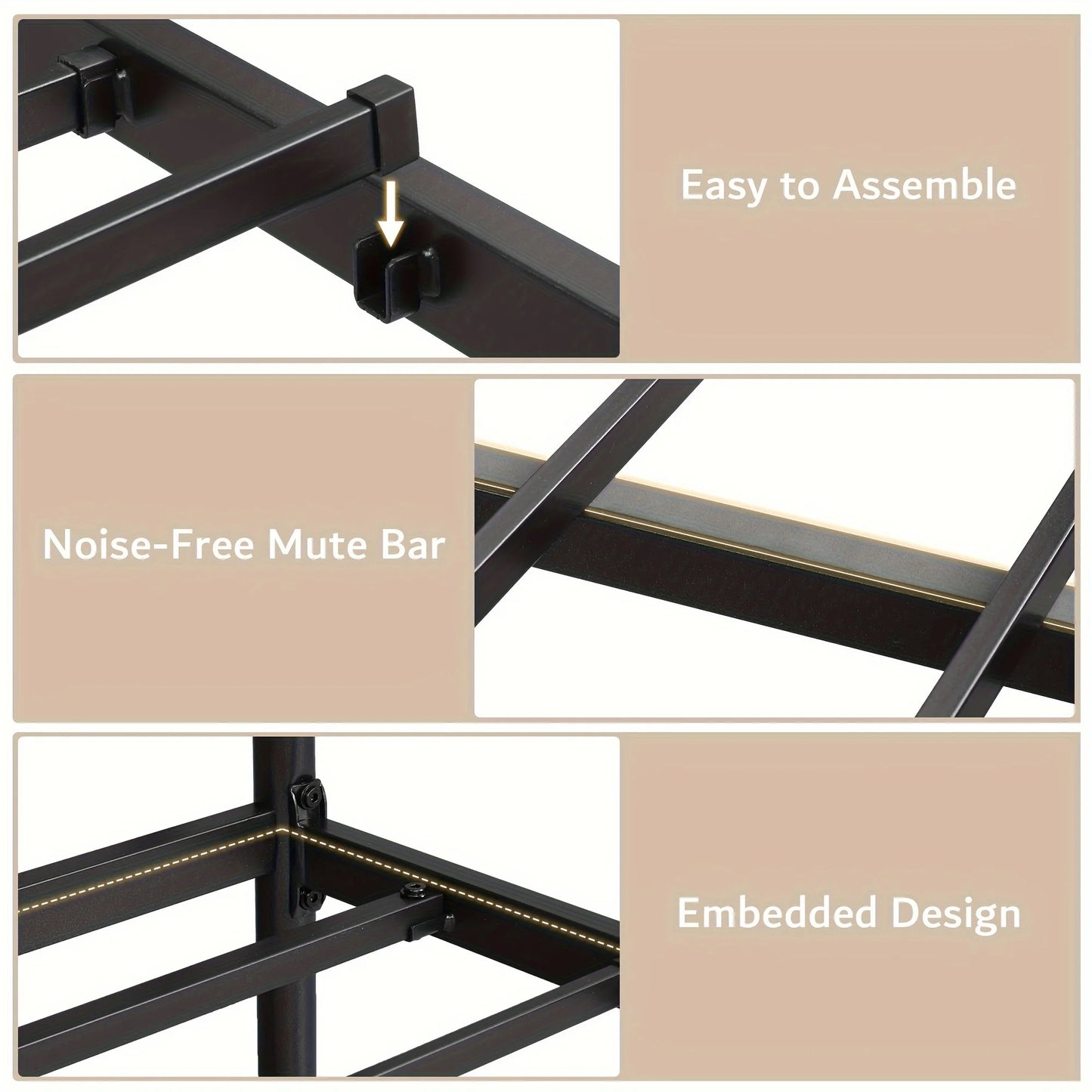 Classic Metal King Full Size Bed Frame with Faux Leather Headboard