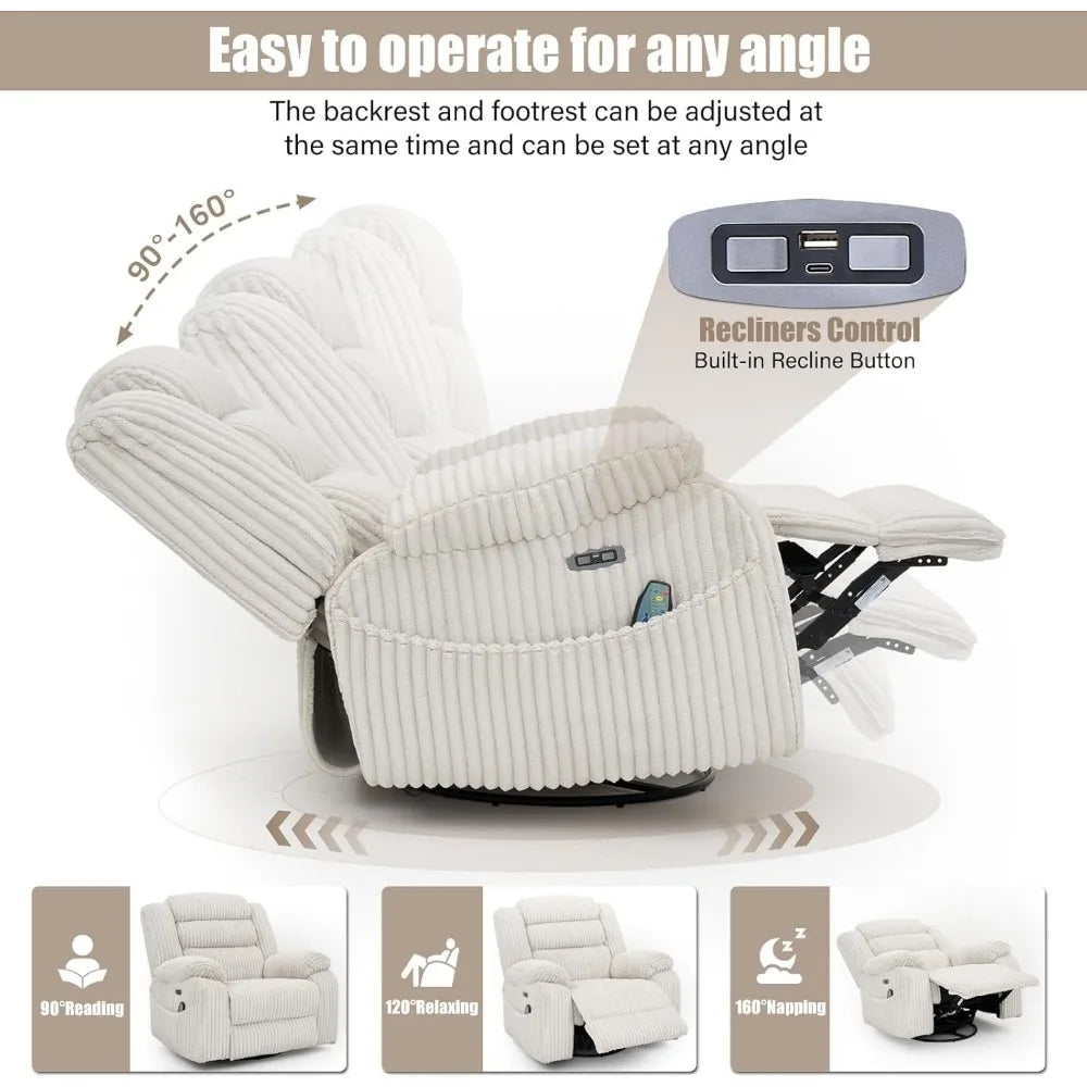 Power Swivel Rocker Recliner Chair with Massage and Heat