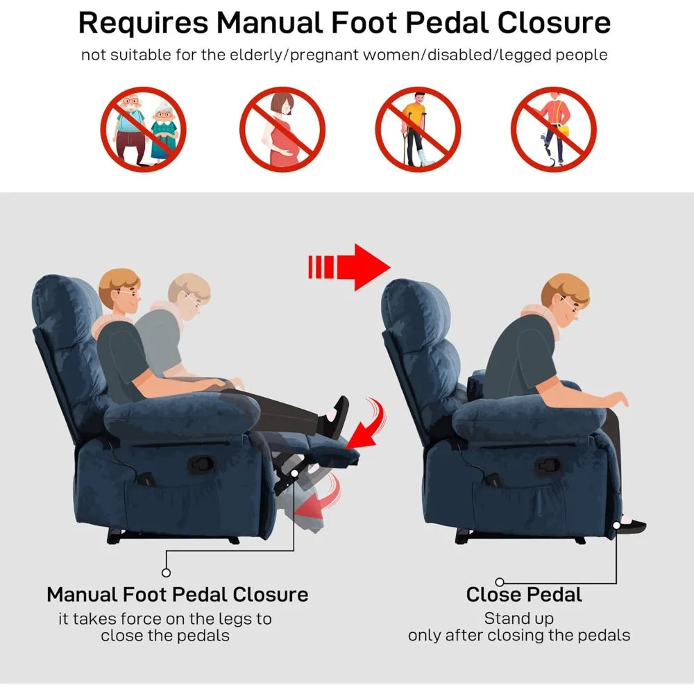 Oversized Manual Fleece Recliner with Lumbar Pillow and Pockets