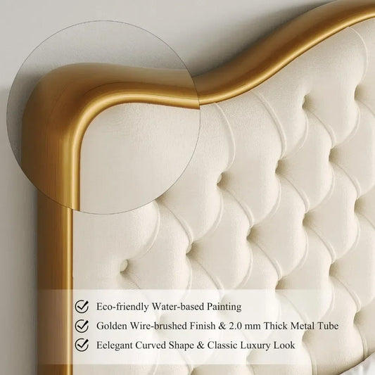 Modern Velvet Upholstered Queen King Size Platform Bed Frame