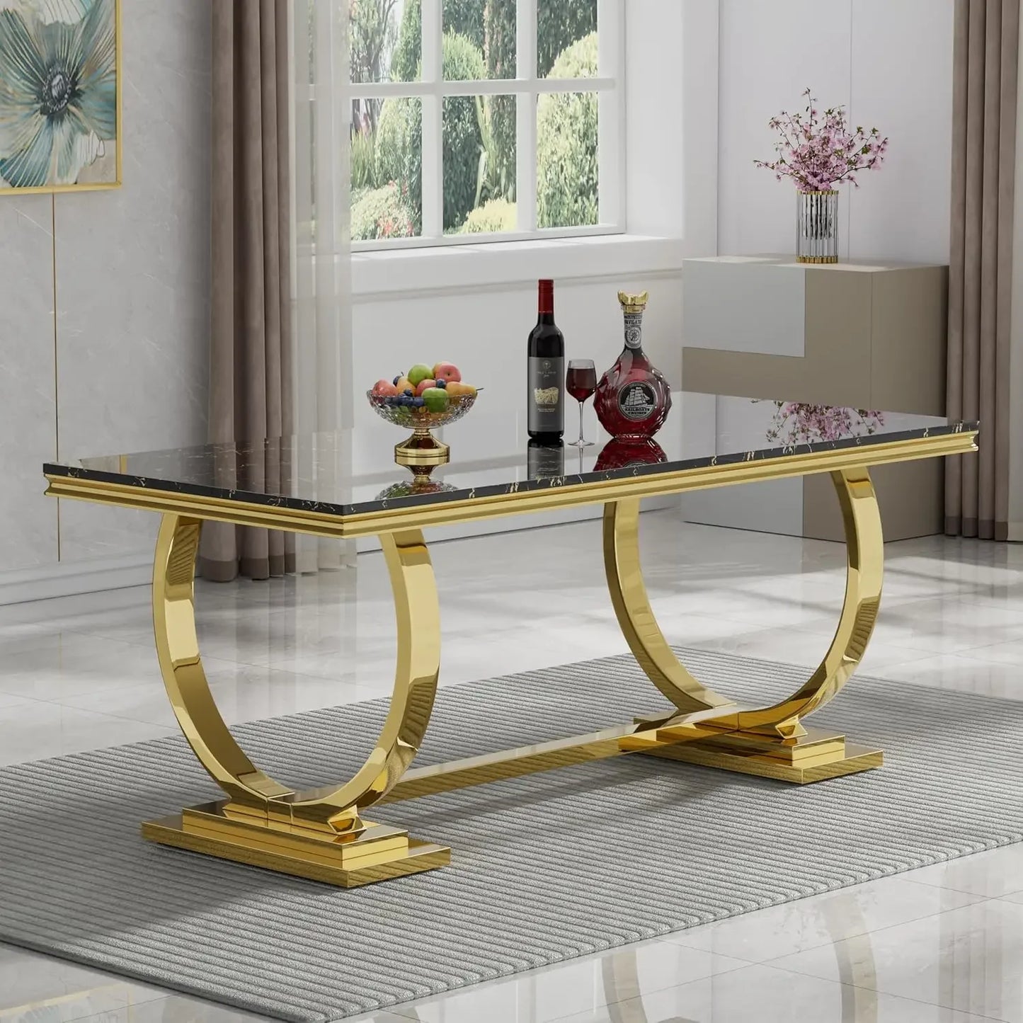 Modern 70 Inch Faux Marble Dining Table for 6 to 8 People