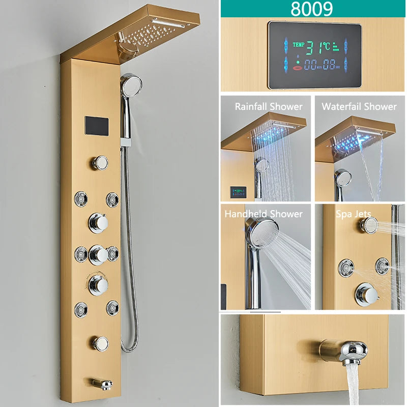 LED Rainfall Shower Faucet Set with Temperature Display and Massage