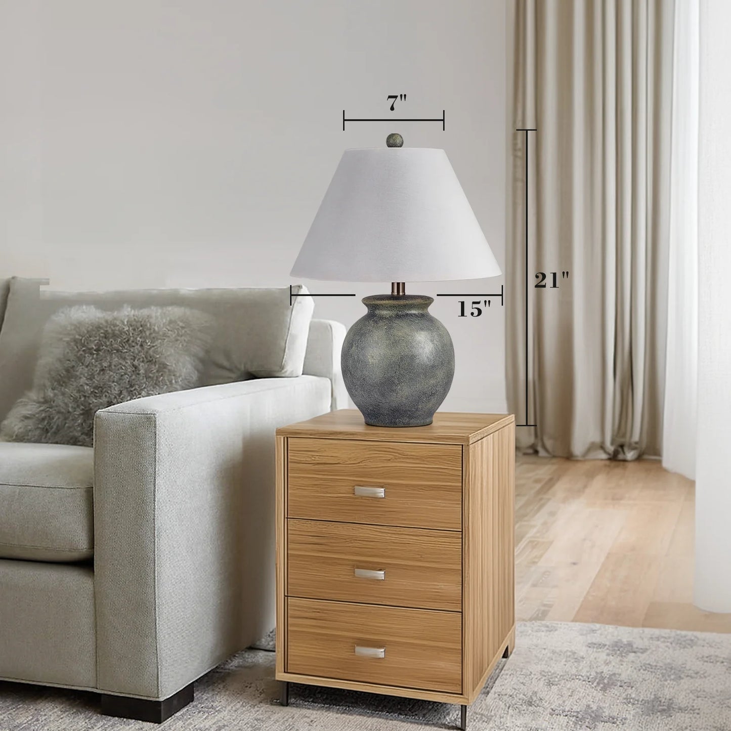 21 Inch Rustic Ceramic Table Lamp in Distressed Grey and Black