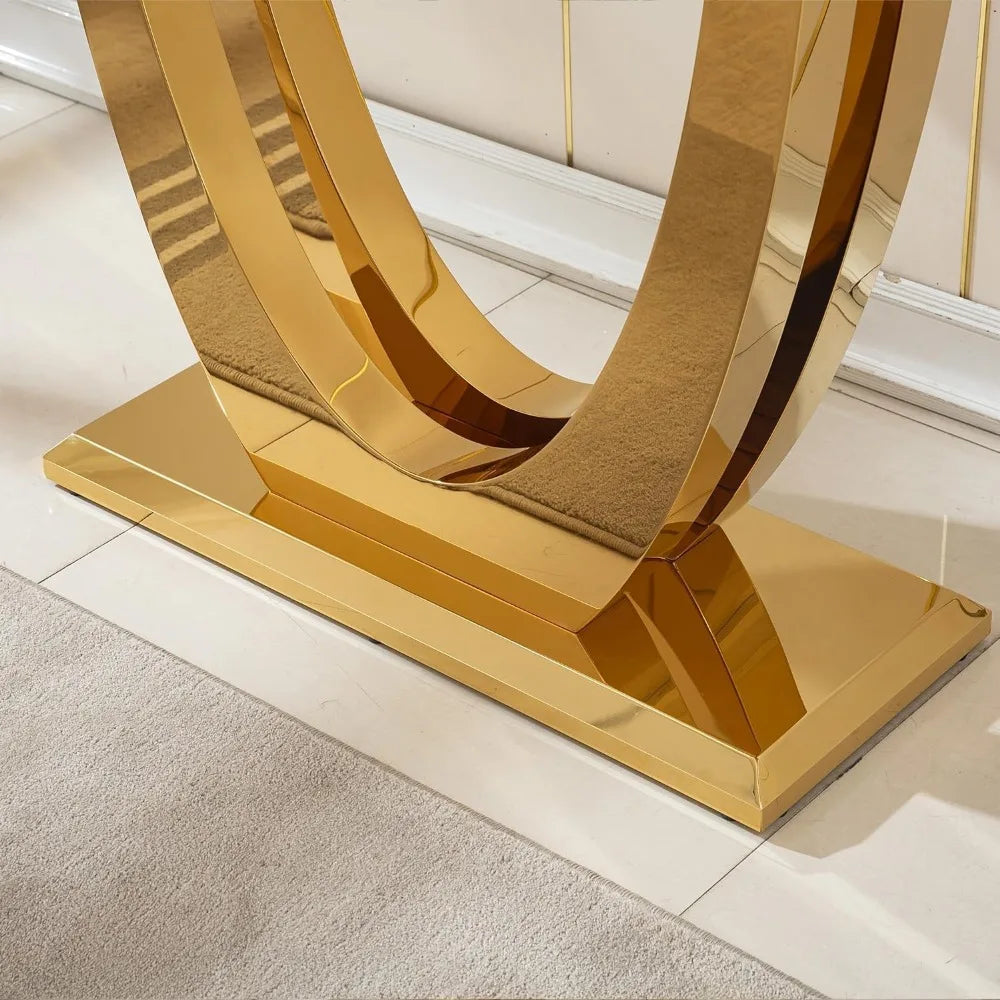 White Marble Console Table with Stainless Steel Base for Living Room