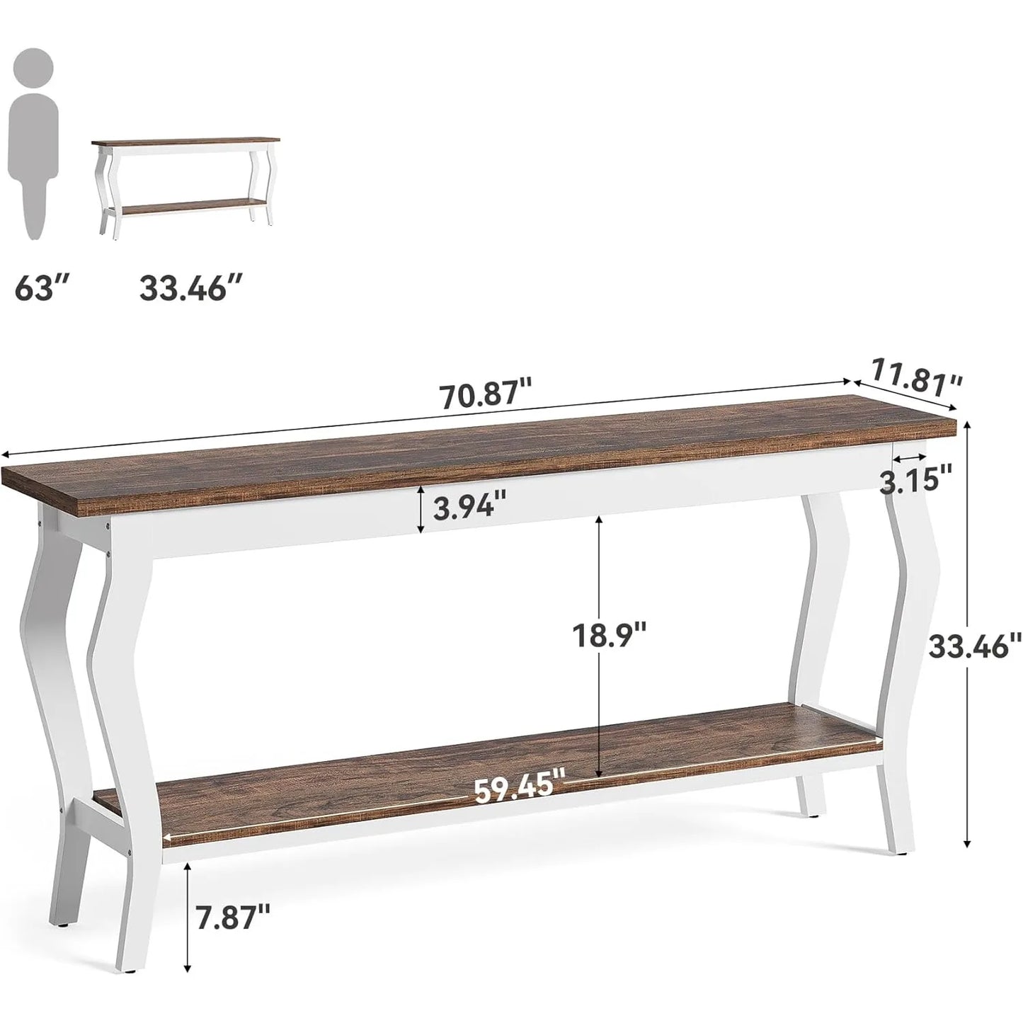 Little Tree Long Console Table with Metal Legs for Living Room