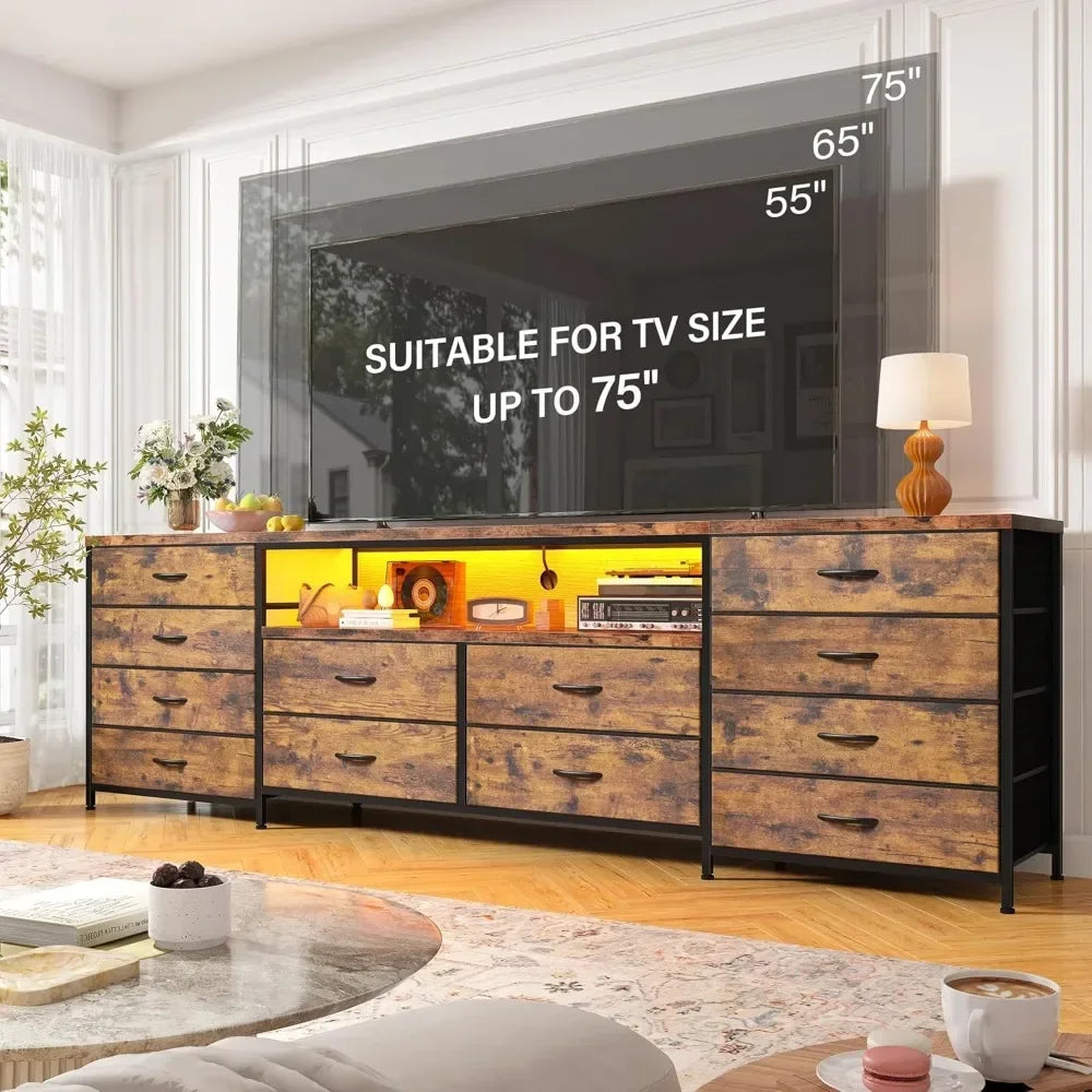75 Inch TV Stand with LED Lights and 12 Drawer Dresser