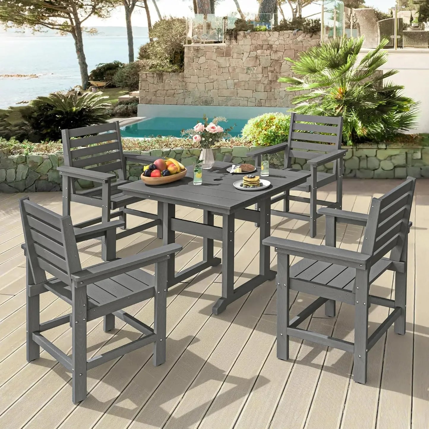 7 Piece Patio Table and Chairs Set with Umbrella Hole