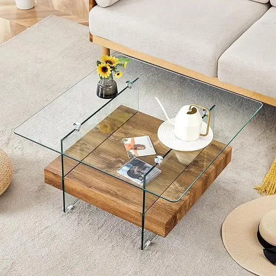Modern White Rectangle Glass Coffee Table with Storage 43 Inches