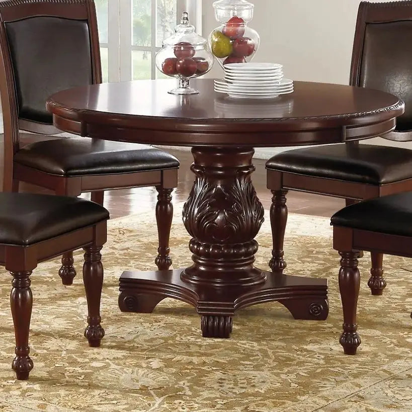 5 Piece Antique Dining Set with Round Table and Side Chairs