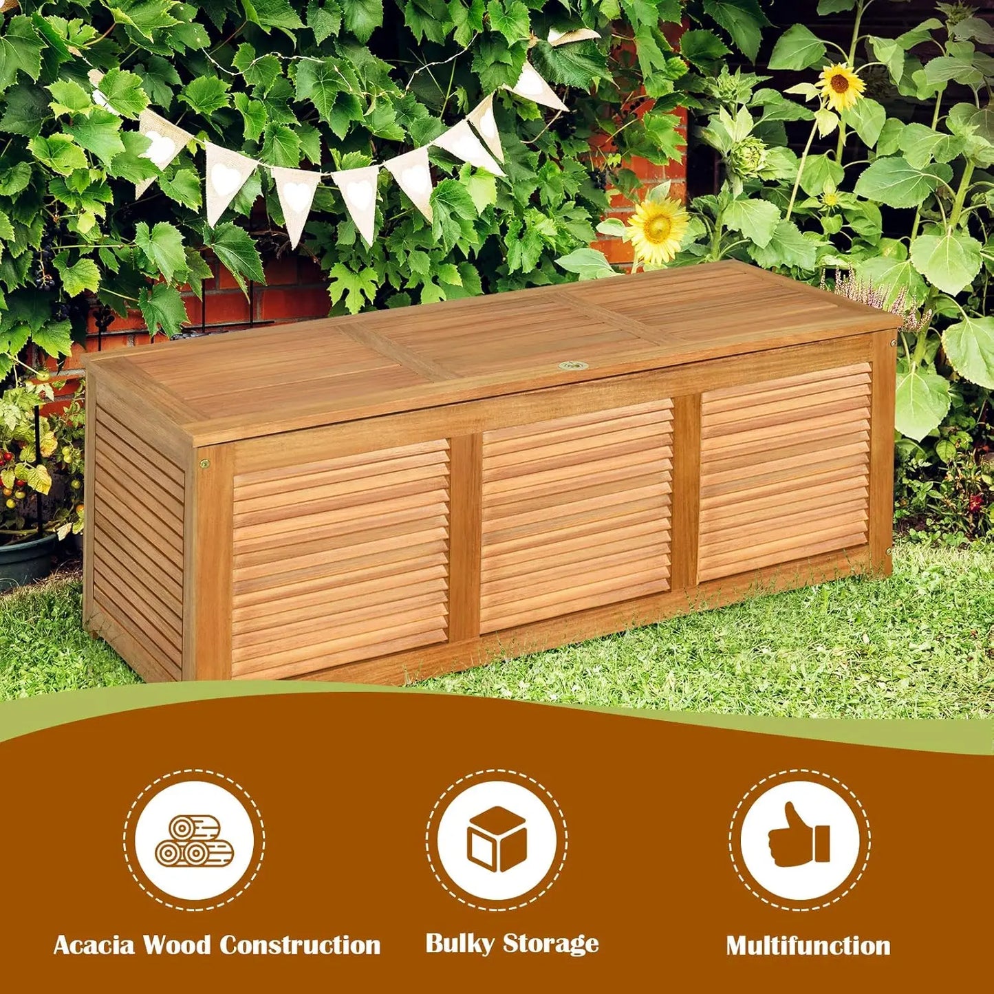 Acacia Wood Deck Box 46 Gallon Outdoor Storage Bench Teak Finish