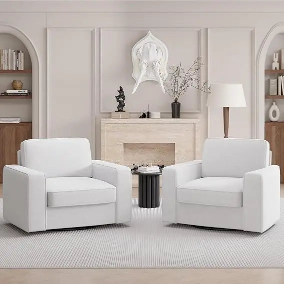 Beige Swivel Accent Sofa Chair Set of 2 for Living Room Office