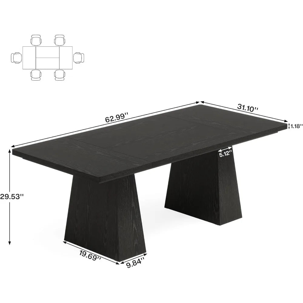 Modern 63 Inch Black Dining Table for 4 to 6 People