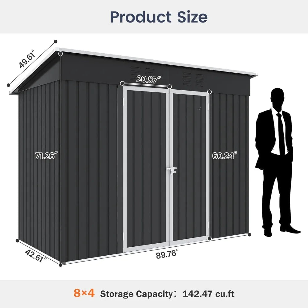 Outdoor Metal Storage Shed 8x4 FT for Yard and Patio Use