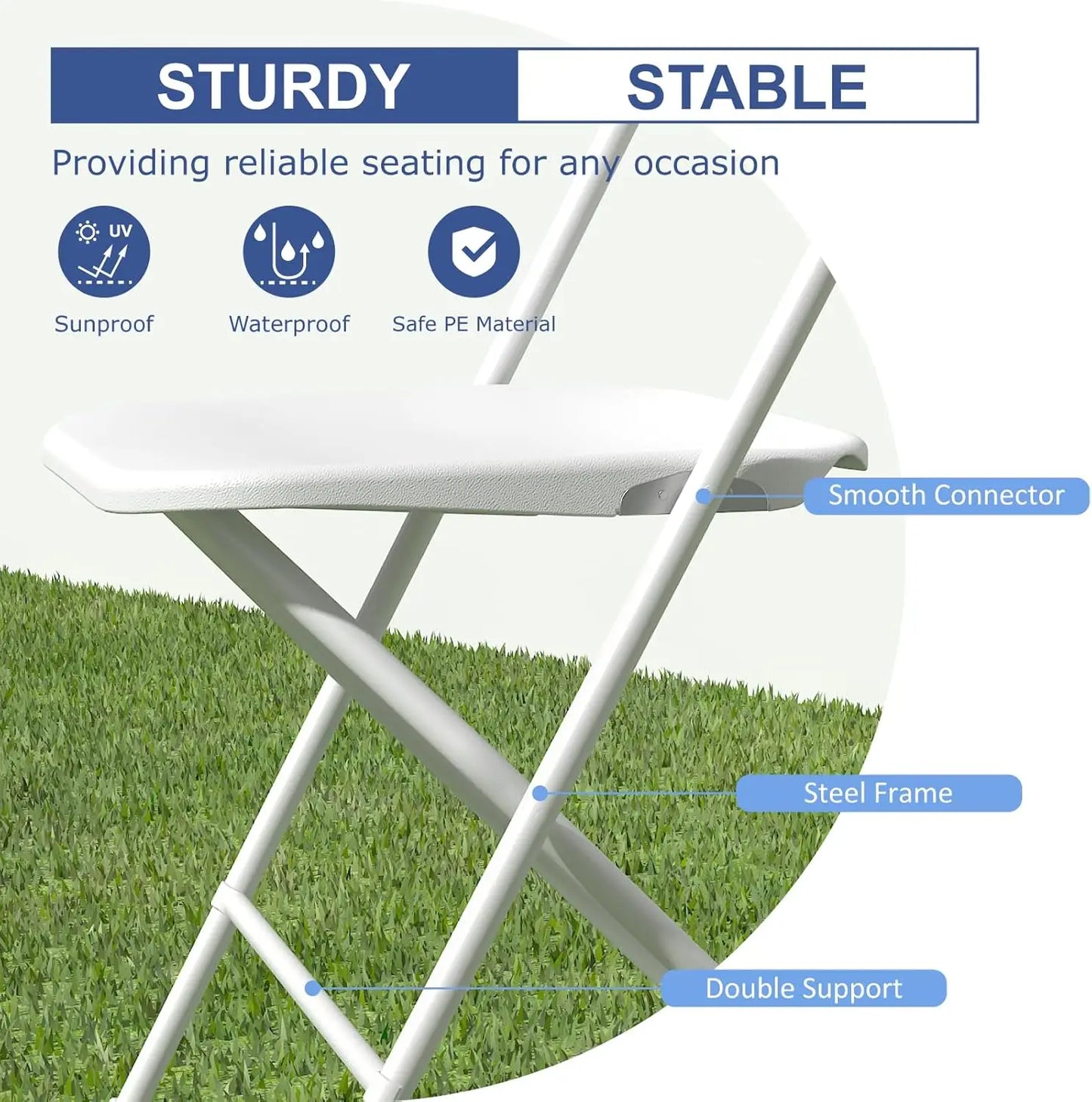 20 Pack White Folding Chairs for Events Indoor Outdoor Use