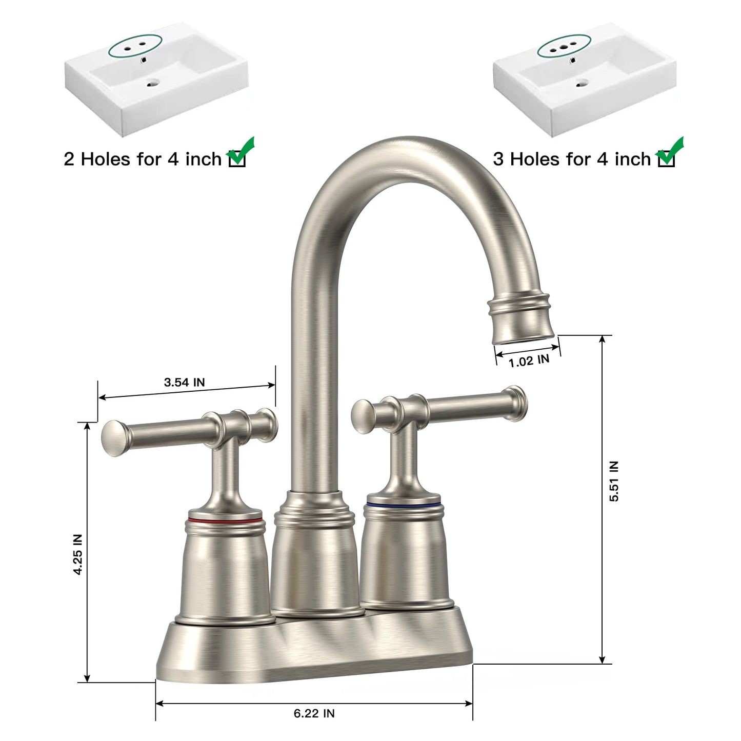 Brushed Nickel Bathroom Faucet with 360 Degree Swivel Spout