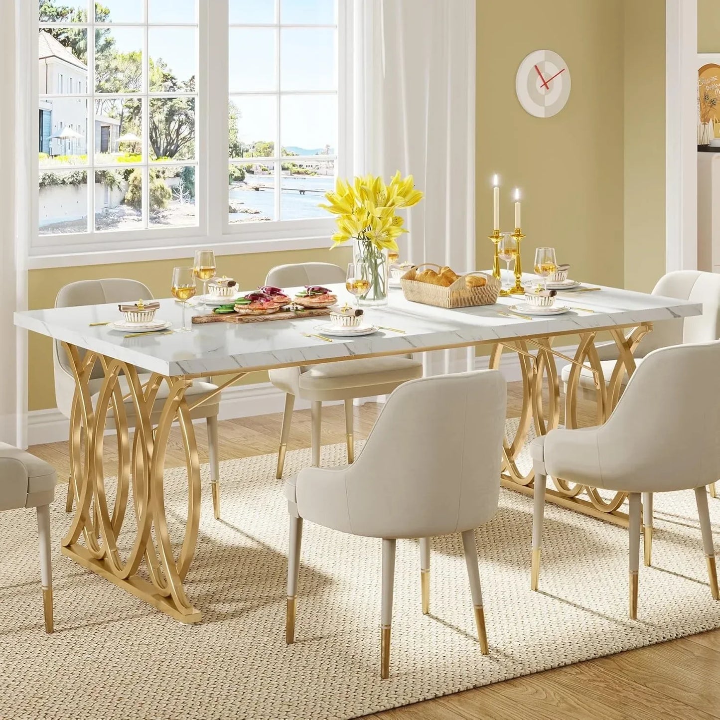 Modern 63 Inch Dining Table for 4 to 6 People Rectangular Design