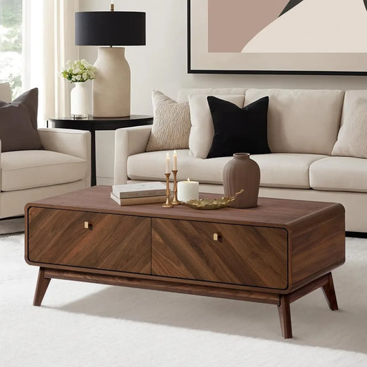 LuxenHome 47 Inch Mid Century Modern Coffee Table with Storage