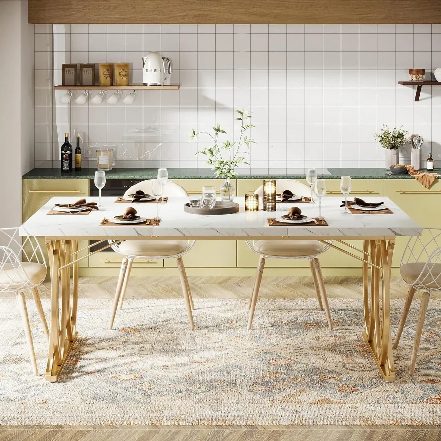 Modern 63 Inch Dining Table for 4 to 6 People Rectangular Design