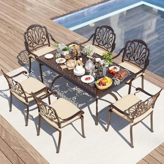 Retro Outdoor Dining Set for 6 with Umbrella and Table