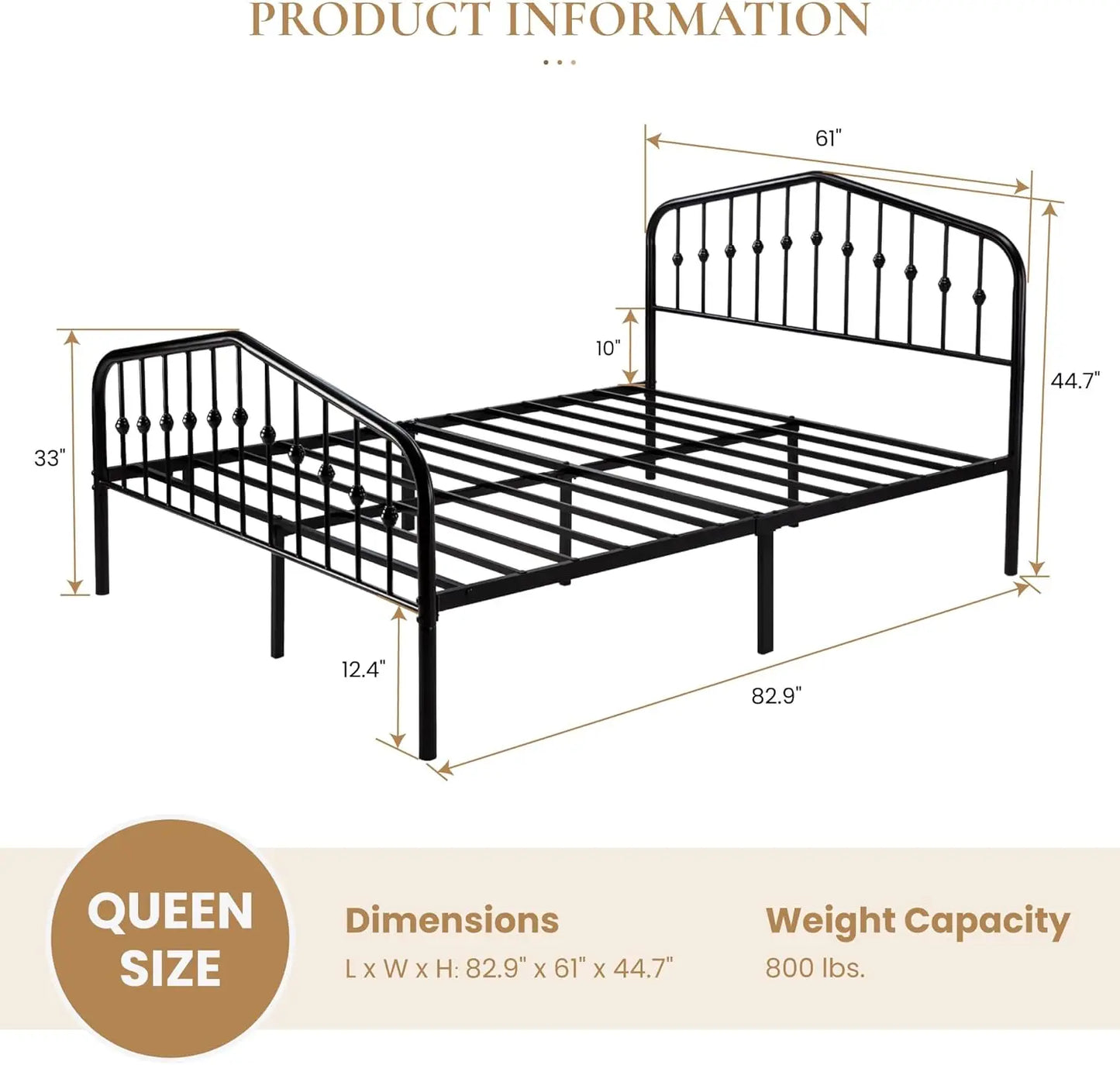Queen Size Metal Platform Bed Frame with Victorian Wrought Iron