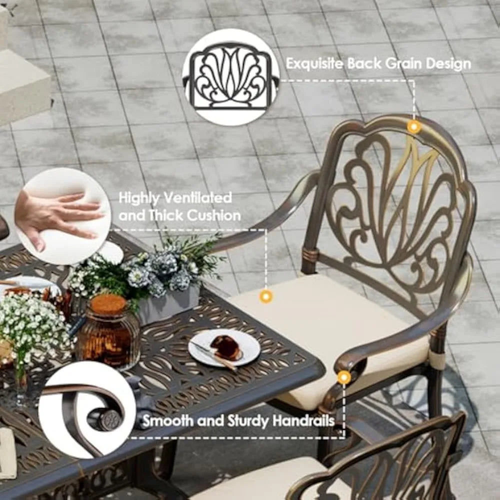 Retro Outdoor Dining Set for 6 with Umbrella and Table