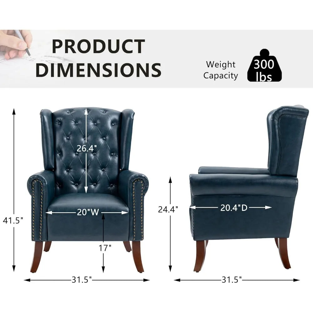 Modern Blue PU Leather Accent Chair for Living Room or Bedroom
